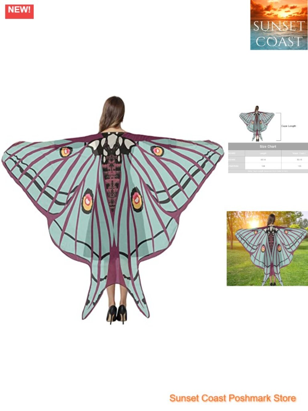 GRAJTCIN Adult Butterfly Wings Cape Lace Mask Costume Set